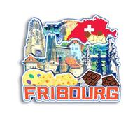 Quwsne Aimant de réfrigérateur Fribourg Suisse - Souvenirs de voyage - Cadeaux touristiques 3D - Monuments classiques faits à la main - Décoration d'intérieur - 1378