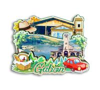 Quwsne Aimant de réfrigérateur Gabon Souvenirs de voyage en ville Cadeaux touristiques 3D monuments classiques faits à la main Décoration de la maison -3083