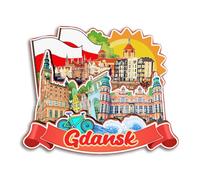 Quwsne Aimant de réfrigérateur Gdansk Pologne - Souvenirs de voyage en ville - Cadeaux touristiques 3D - Monuments classiques - Artisanat fait à la main - Décoration d'intérieur - 3917