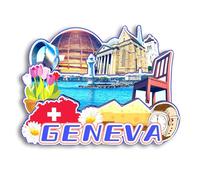 Quwsne Aimant de réfrigérateur Genève Suisse - Souvenirs de voyage - Cadeaux touristiques 3D - Monuments classiques faits à la main - Décoration d'intérieur - 1668