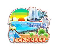 Quwsne Aimant de réfrigérateur Honolulu Hawaï Amérique Aimant de réfrigérateur souvenir de voyage en ville Cadeaux touristiques 3D monuments classiques Artisanat fait à la main Décoration de la maison