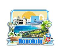 Quwsne Aimant de réfrigérateur Honolulu Hawaï Amérique Aimant de réfrigérateur souvenir de voyage en ville Cadeaux touristiques 3D monuments classiques Artisanat fait à la main Décoration de la maison