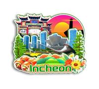 Quwsne Aimant de réfrigérateur Incheon Corée du Sud - Souvenirs de voyage - Cadeaux touristiques 3D - Monuments classiques - Artisanat fait à la main - Décoration d'intérieur - 2562