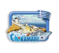 Quwsne Aimant de réfrigérateur Kamari Grèce - Souvenirs de voyage - Cadeaux touristiques 3D - Fait à la main - Décoration d'intérieur - 1755