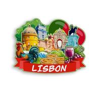 Quwsne Aimant de réfrigérateur Lisbonne Portugal Souvenirs de voyage en ville Cadeaux touristiques 3D monuments classiques Artisanat fait à la main Décoration de la maison -1936