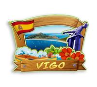 Quwsne Aimant de réfrigérateur Plaque Aimantée Vigo Espagne - Souvenirs de voyage - Cadeaux touristiques 3D - Monuments classiques - Artisanat fait à la main - Décoration d'intérieur - 1554