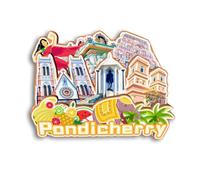Quwsne Aimant de réfrigérateur Pondichéry Inde - Souvenirs de voyage en ville - Cadeaux touristiques 3D - Monuments classiques - Artisanat fait à la main - Décoration d'intérieur 1950