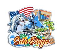 Quwsne Aimant de réfrigérateur San Diego Californie Amérique - Souvenirs de voyage en ville - Cadeaux touristiques 3D - Monuments classiques - Artisanat fait à la main - Décoration d'intérieur - 4006