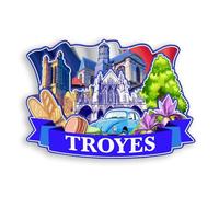 Quwsne Aimant de réfrigérateur Troyes France Souvenirs de voyage en ville Cadeaux touristiques 3D monuments classiques faits à la main Décoration de la maison -1361