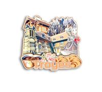 Quwsne Aimant de réfrigérateur Troyes France Souvenirs de voyage en ville Cadeaux touristiques 3D monuments classiques faits à la main Décoration de la maison - 1289