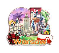 Quwsne Aimant de réfrigérateur Varsovie Pologne Souvenirs de voyage en ville Cadeaux touristiques 3D monuments classiques Artisanat fait à la main Décoration de la maison -3908
