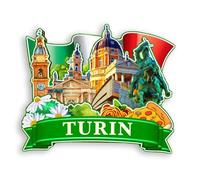 Quwsne Plaque Aimantée Aimant de réfrigérateur Turin Italie Souvenirs de voyage en ville Cadeaux touristiques 3D monuments classiques Artisanat fait à la main Décoration de la maison -1274