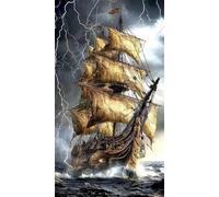 Quxaoqiao DIY 5D Adultes et débutants Diamant Peinture Complète Foret Kit Ancien Bateau Pirate Motif Broderie Diamant Art Kits Diamond Painting Idéal Pour Décoration Murale Foret Rond 25x45cm AD0461