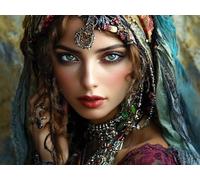 Quxaoqiao DIY 5D Adultes et débutants Diamant Peinture Complète Foret Kit Gitane Belle Fille Motif Broderie Diamant Art Kits Diamond Painting Idéal Pour Décoration Murale Foret Carré 45x60cm AC1593