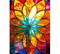 Quxaoqiao DIY 5D Adultes et débutants Diamant Peinture Complète Foret Kit Magnifique Vitrail Motif Broderie Diamant Art Kits Diamond Painting Idéal Pour Décoration Murale Foret Rond 45x60cm AC0470