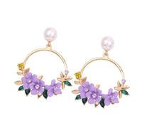 QUXVUIS 1 paire Vintage fleur boucles d'oreilles élégant mignon mariée goutte oreille goujons mariage anniversaire bijoux cadeau personnalisé, Violet