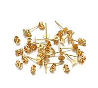 QUXVUIS 100 ensembles oreille goujon Base en acier inoxydable résultats boucles d'oreilles bouchons hypoallergénique rond boucle d'oreille accessoire femmes dame utilisant, Couleur Or/ 4mm