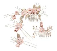 QUXVUIS 4 Pièces Peignes De Cheveux De Fleur Mariage Coiffes Femmes Élégantes Chapeaux Belle Coiffe Mariée Dressing Parure, Rose