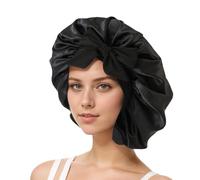 QUXVUIS Bonnet en Satin de soie respirant pour cheveux bouclés, dites adieu Pour aux frisottis, chapeau à large bord en Satin, foulard pour enfants, noir