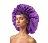 QUXVUIS Bonnet en Satin de soie respirant pour cheveux bouclés, dites adieu Pour aux frisottis, chapeau à large bord en Satin, foulard pour enfants, violet foncé