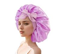 QUXVUIS Bonnet en Satin de soie respirant pour cheveux bouclés, dites adieu Pour aux frisottis, chapeau à large bord en Satin, foulard pour enfants, violet