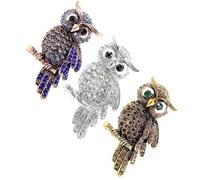 QUXVUIS Broche en strass hibou rétro, 3 pièces/ensemble, symbolisant la sagesse et l'élégance, incrustée d'alliage de strass étincelants
