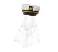 QUXVUIS Chapeau de marin pour mariée, chapeau de capitaine avec voile, accessoire de coiffure raffiné pour femmes et hommes, idéal pour Halloween, demoiselles d'honneur,
