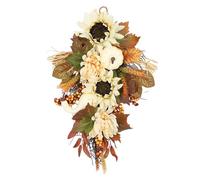 QUXVUIS Couronne d'automne, décoration de Guirlande avec Citrouille, Citrouille d'automne, tournesols, citrouilles Blanches, citrouilles artificielles de Ferme, Automne