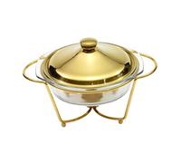 QUXVUIS Ensemble de buffet chafing dish rond, idéal pour servir de délicieux repas lors réceptions et mariages. Plateau service avec couvercle en métal et verre transparent, Or, 20.3 x 32.8 cm