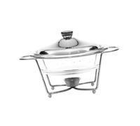 QUXVUIS Ensemble de buffet chafing dish rond, idéal pour servir de délicieux repas lors réceptions et mariages. Plateau service avec couvercle en métal et verre transparent, Argent, 20.3 x 32.8 cm