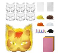 QUXVUIS Ensemble de masques de chat animal dessinés à la main, kit Pour masque vierge à faire soi-même avec tissu en feutre, ensemble cadeau fête graffiti, demi-visage vierge, tapez+4