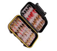 QUXVUIS Ensemble de Mouches de pêche à la Mouche étanche avec boîte Rangement Assortiment Artificiel Humide hameçons Professionnels débutants pêcheurs