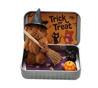 QUXVUIS Exquis Petit Ours dans Une boîte avec Chapeau Halloween Decor Mini Witcher Teddy dans Une boîte Halloween Teddy Bear Pumpkin, Brun