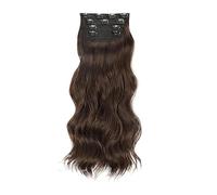 QUXVUIS Extensions de cheveux faciles à clipser, cheveux d'apparence naturelle, doux, ensemble de quatre pièces perruque longue et ondulée, augmente le Volume des, Brun foncé, 55CM