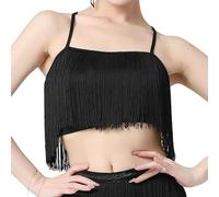 QUXVUIS Haut de danse confortable à bretelles et franges, idéal pour les danses latines. Ce haut nu à franges et offre une grande liberté de mouvement. Parfait pour les, Noir, M.