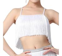 QUXVUIS Haut de danse confortable à bretelles et franges, idéal pour les danses latines. Ce haut nu à franges et offre une grande liberté de mouvement. Parfait pour les, Blanc, M