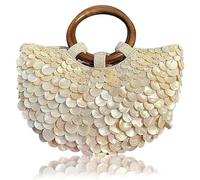 QUXVUIS Le sac à main en coquillage est un incontournable pour les femmes élégantes. Les sacs en coquillage sont faits à la main. Sacs tissés blancs et pour dîners, mariages