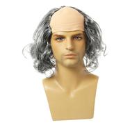 QUXVUIS Perruque de Vieil Homme avec Effet Chauve pour Halloween - Accessoire Confortable pour Tous - Perruque Chauve - Vieil Homme - Savants Fous, Cheveux Gris bouclés
