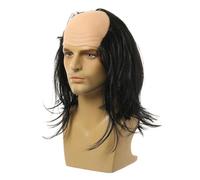 QUXVUIS Perruque de Vieil Homme avec Effet Chauve pour Halloween - Accessoire Confortable pour Tous - Perruque Chauve - Vieil Homme - Savants Fous, Cheveux Noirs et raides