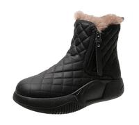 QUXVUIS Restez actif les jours froids avec ces bottes de neige à plateforme à moyen de couleur unie pour femmes, imperméables et antidérapantes pour le Camping, Noir, 37 mètres