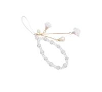 QUXVUIS Sangles de téléphone portable à la mode cristal fleur pendentif longe romantique perlé porte-clés sangle Anti-perte Bracelet ornements, Blanc