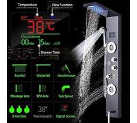 Quyanre Nickel Nickel LED Panneau De Douche De Douche Cascade Précipitant Douche Avec LCD Digital Massage Jets Back Spout Shower Shower Colning-Bushed Nickel,Blackend