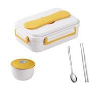 QUYBSGWJ Boîte À Déjeuner Bento Étanche en Acier Inoxydable 910 ML, Facile À Ouvrir, Équipée De Bols À Soupe, Fourchettes Et Cuillères,Jaune,25 * 18 * 7.5cm