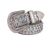 QUYBSGWJ Ceinture Pour Femmes Et Hommes Style Cowboy Occidental Avec Strass Sequins Et Clous En Cuir PU Pour Jeans,Blanc,115cm