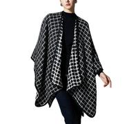 QUYBSGWJ Châles En Plaid Pour Femmes Automne Hiver Élégants Doux Et Chauds Cape Croisée Pour Voyage,Noir,150 * 130cm
