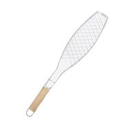 QUYBSGWJ Panier à Griller de Poisson en Maille de métaux Mixtes avec poignée en Bois Amovible antiadhésive pour la Cuisson en Plein air 5pc,Argent,57 * 11 cm