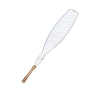 QUYBSGWJ Panier à Griller de Poisson en Maille de métaux Mixtes avec poignée en Bois Amovible antiadhésive pour la Cuisson en Plein air 5pc,Argent,54.5 * 10 cm