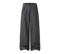 QUYBSGWJ Pantalon Décontracté Pour Hommes Rayé Style Old Money Droit Jambe Large Plissé Et Ample Avec Poches,Gris,M