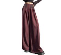 QUYBSGWJ Pantalons Droits De Longueur Au Sol Pour Femmes, Décontractés, Rétro, Plissés, Rouges, Tous Assortis,Rouge,L