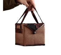 QUYBSGWJ Sac De Rangement pour Ensemble De Thé De Voyage Fait Main avec des Boutons Vintage en Tissage, Panier À Thé Carré avec Couvercle,Rouge,14.3 * 14.3 * 13.5 cm